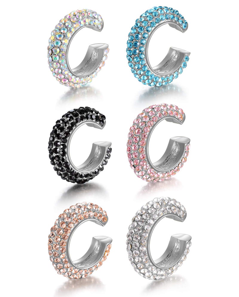 Tornito تورنيدو 6 قطع أقراط هوجي غير مثقوبة مزينة بكريستال زركون للآذان غير المثقوبة، أقراط كارتيلج للنساء - Image 1